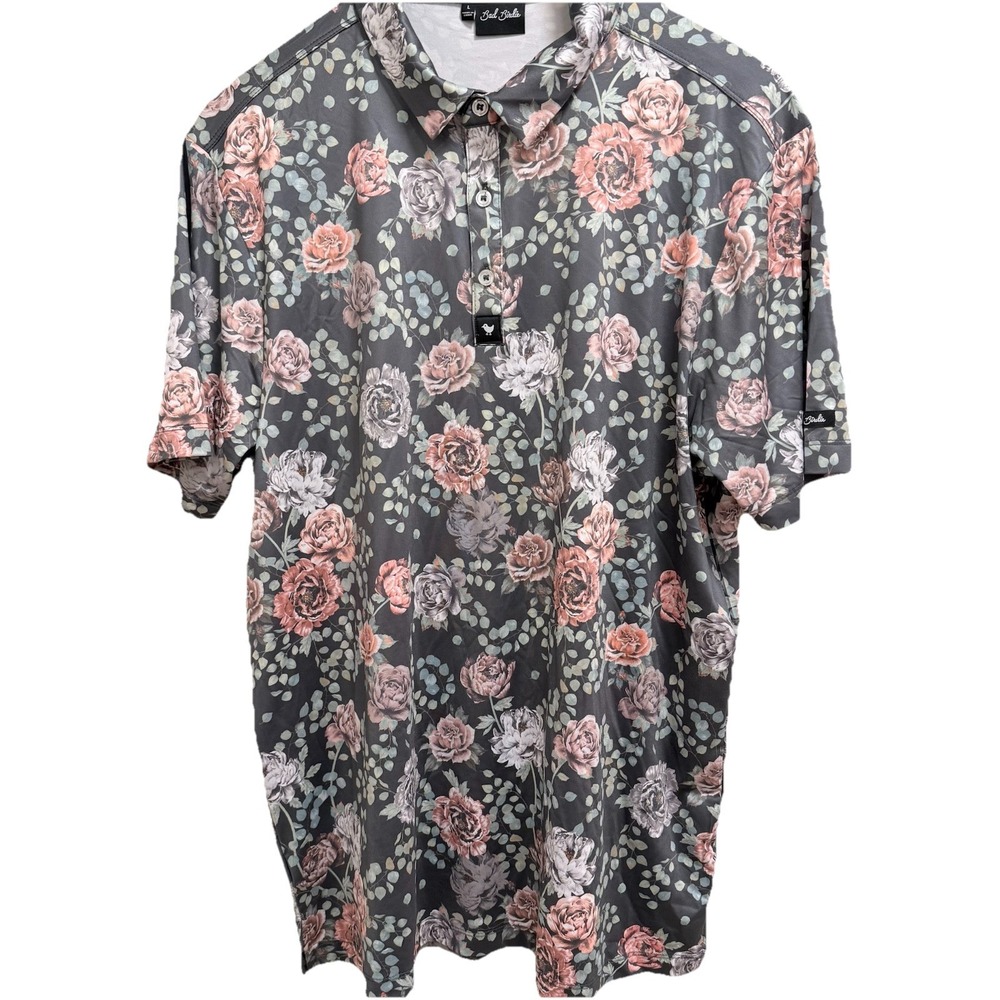 Bad Birdie Polo Shirt Men's L Floral Print AOP Golf Performance Stretch